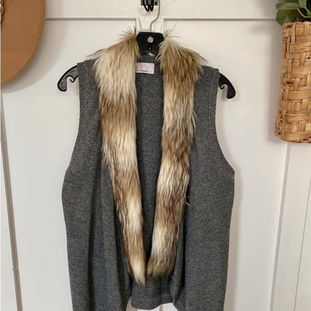 Gray Vest with Faux Fur Collar